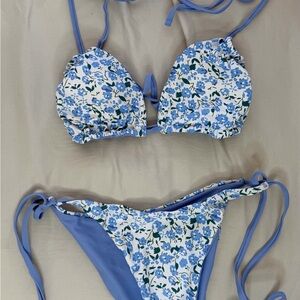 RIHOAS Blue and White Floral Bikini